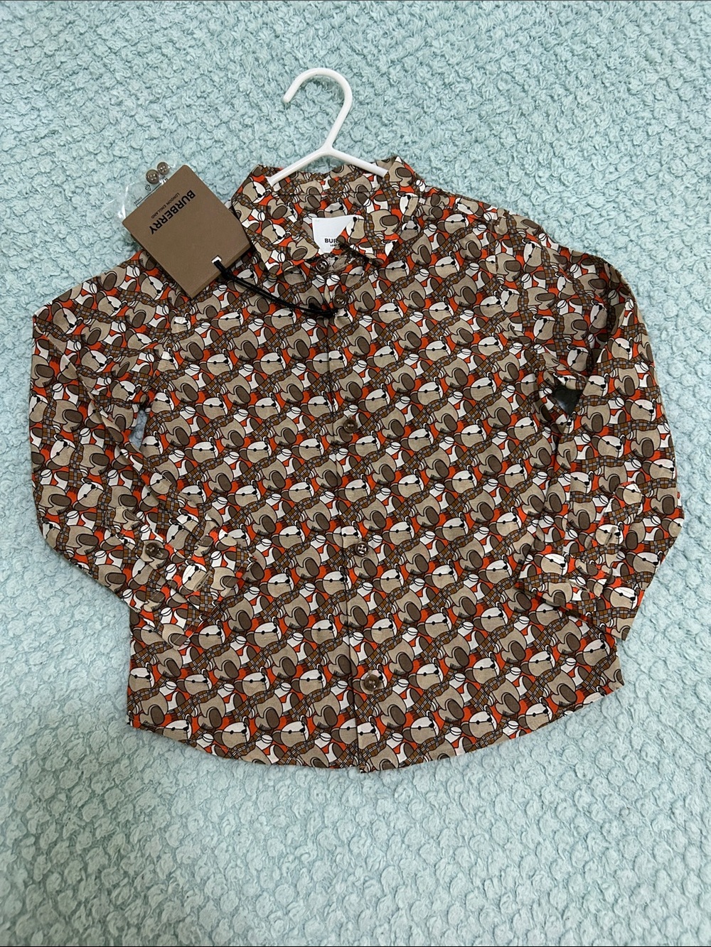 Burberry Multicolor Geometric Bear Button-Down Shirt, size 2T